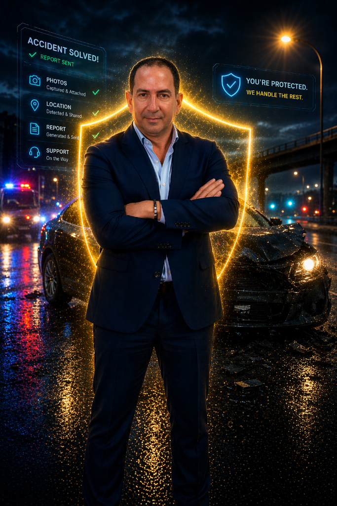 The 305 Crash Help owner in front of a night accident scene