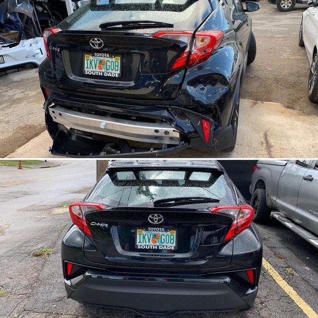 Toyota C-HR rear damage before and after the repair