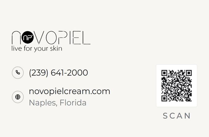 Novopiel, back of the printed card